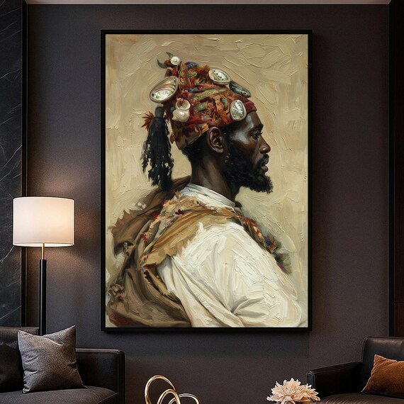 African Warrior Profile Vintage Oil Painting Ethnic Portrait Print