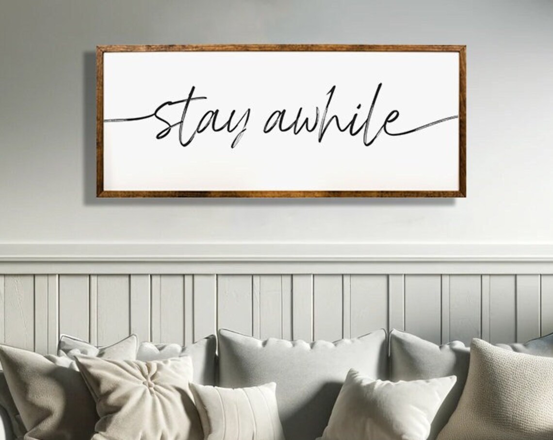 Stay Awhile Rustic Entryway Quote, Wall Art Print