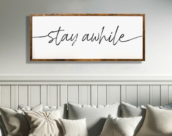Stay Awhile Rustic Entryway Quote, Wall Art Print