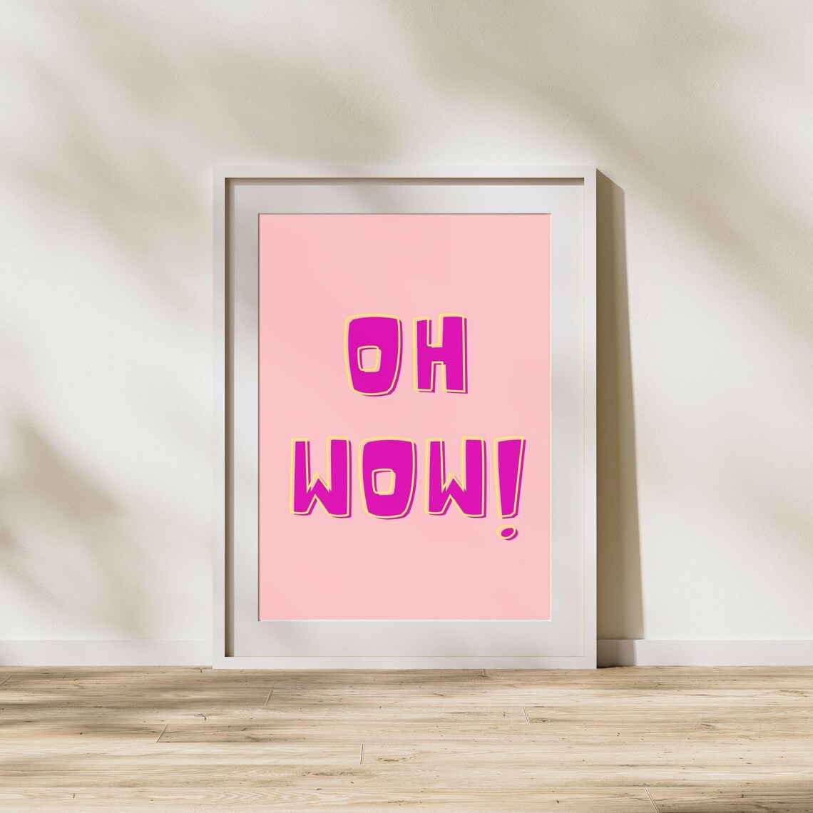 Oh Wow Retro Bubble Letter Positive Pink Pop Art Quote Wall Poster