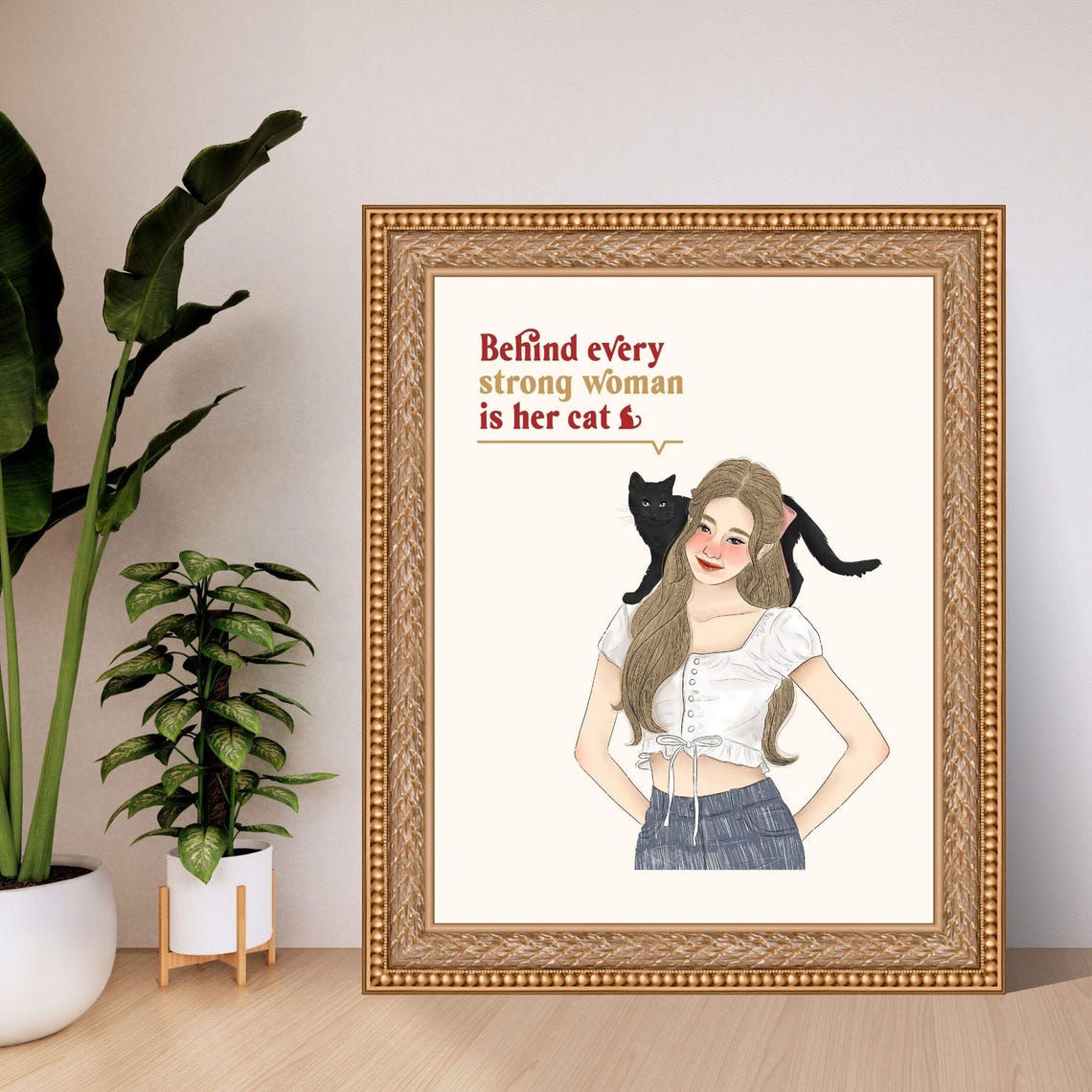 Behind Every Strong Woman Is Her Cat Black Cat Illustration Poster - Image 4