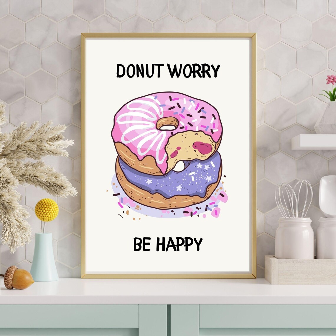Donut Worry Be Happy, Playful Minimalist Poster