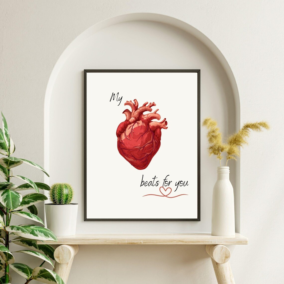 My Heart Beats For You Anatomical Red Heart Romantic Quote Poster - Image 5