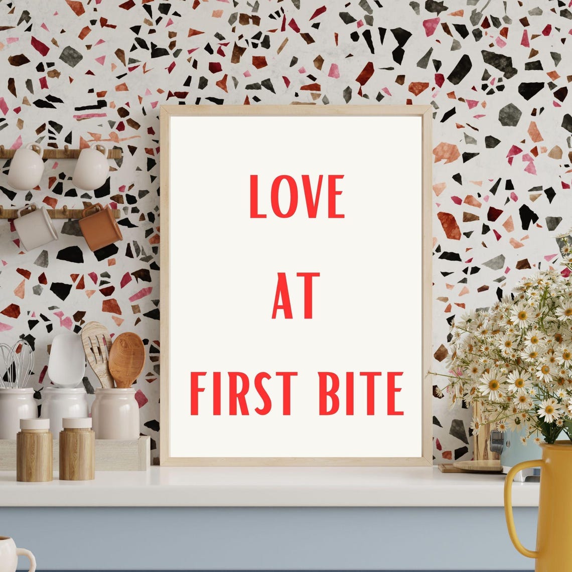 Love At First Bite Fun Kitchen Art Cute Wall Poster Aesthetic Kitchen Decor Minimalist Wall Art Red Lovers Art - Image 6