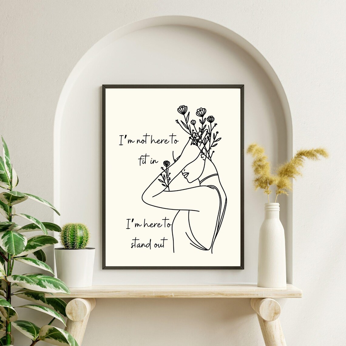 I'm Here To Stand Out Floral Woman Line Art Empowering Quote Poster - Image 4