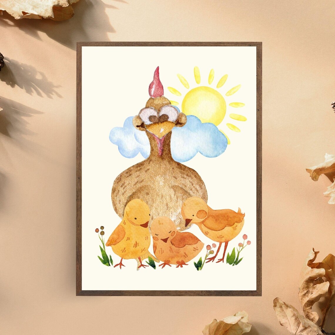 Heartwarming Chicken And Chicks Nursery Art Print - Image 2