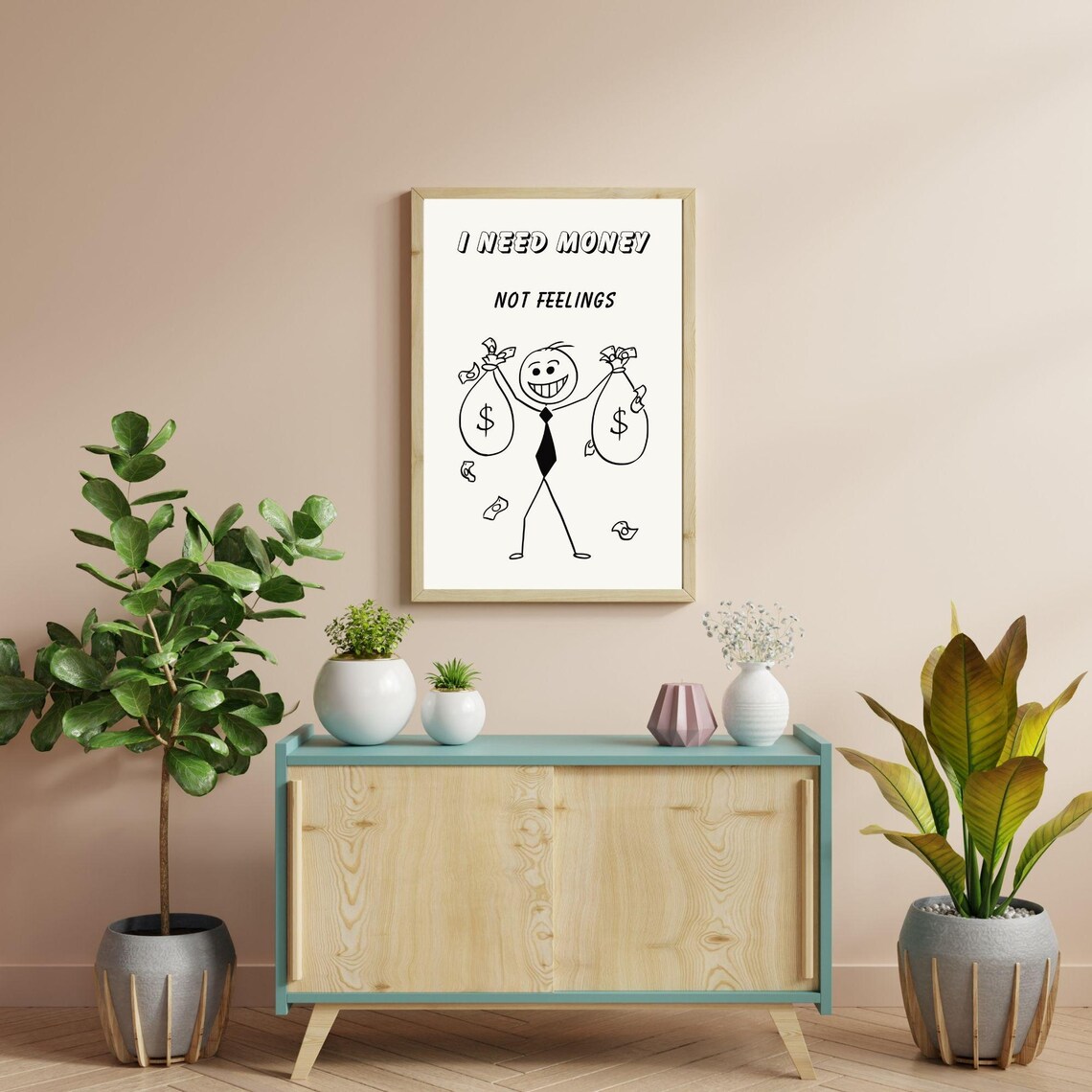 I Need Money Not Feelings Funny Doodle Money Bags Quote Wall Poster - Image 3