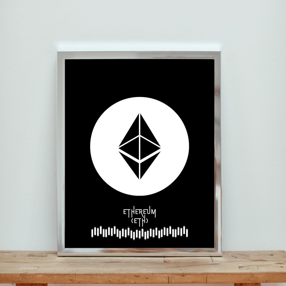 Ethereum ETH Black Minimalist Crypto Coin Logo Chart Wall Poster