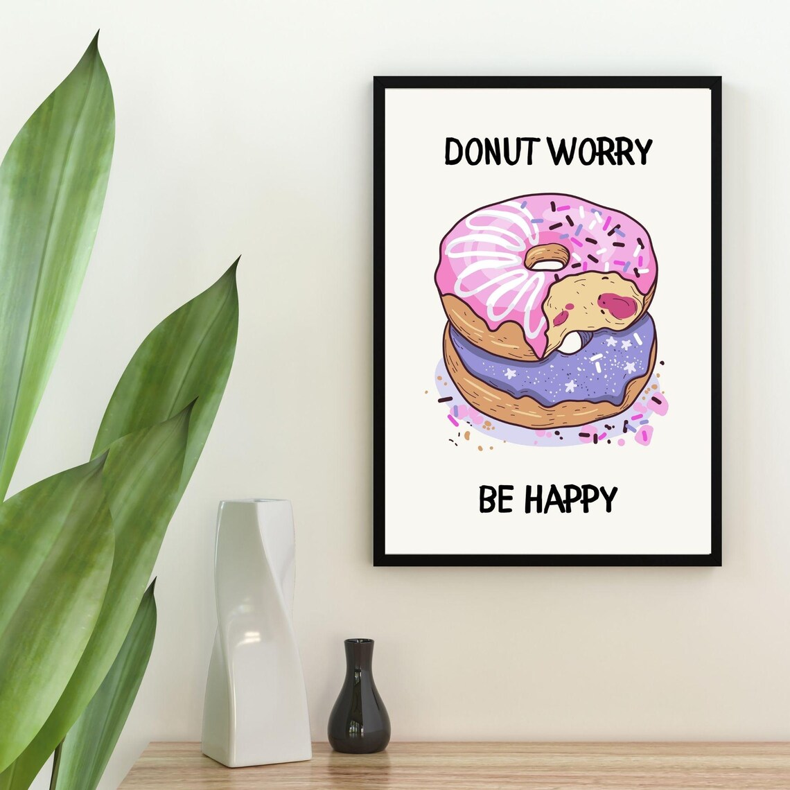 Donut Worry Be Happy, Playful Minimalist Poster - Image 5