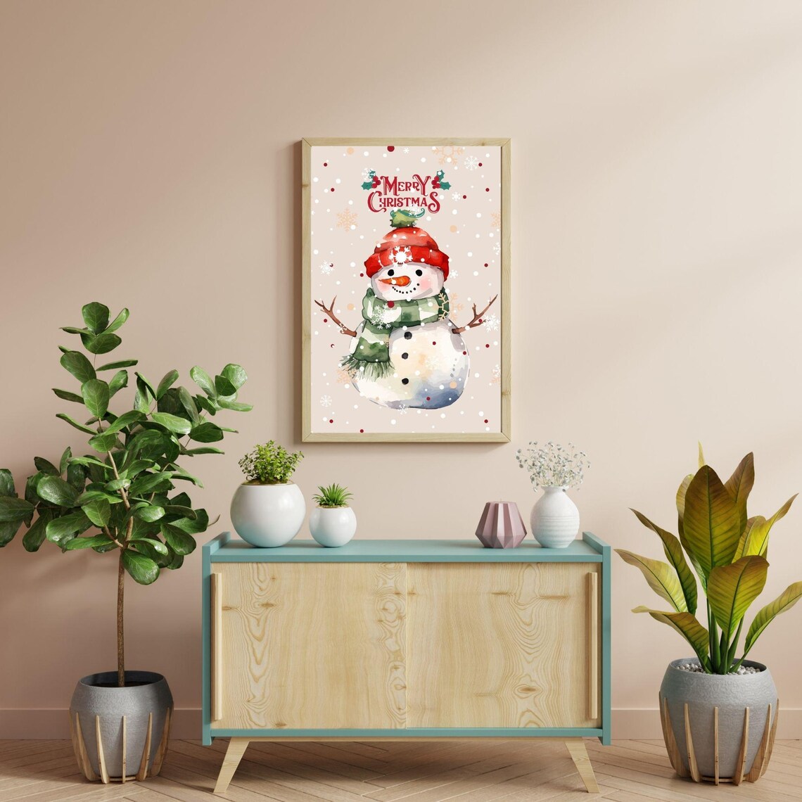 Merry Christmas Snowman Snowy Tree Two Piece Holiday Wall Art Set - Image 7