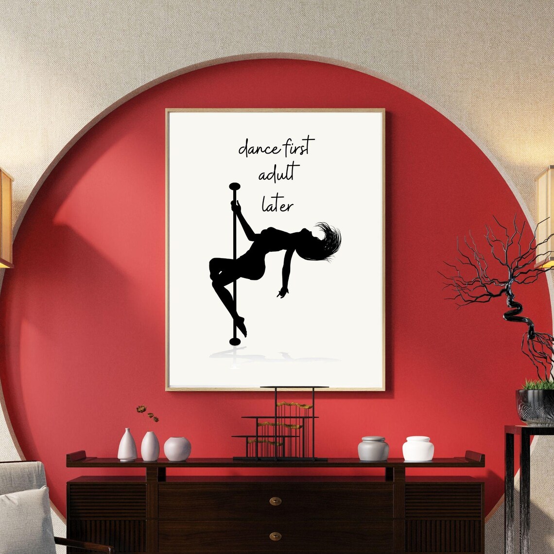 Dance First Adult Later Pole Dancer Silhouette Funny Quote Wall Poster - Image 6
