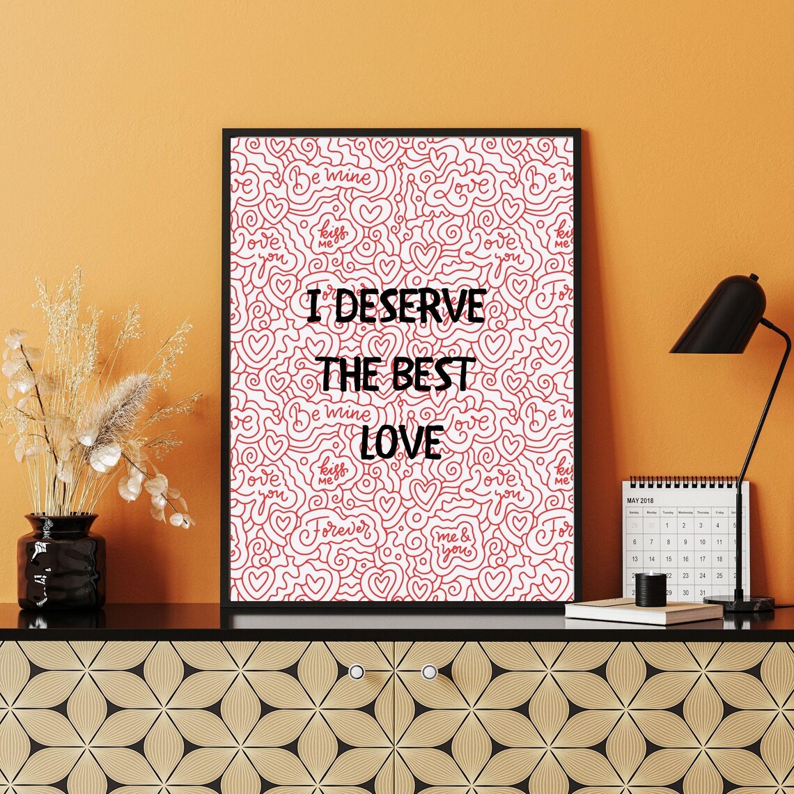 I Deserve The Best Love Empowering Quote Pink Hearts Doodle Art Poster - Image 2