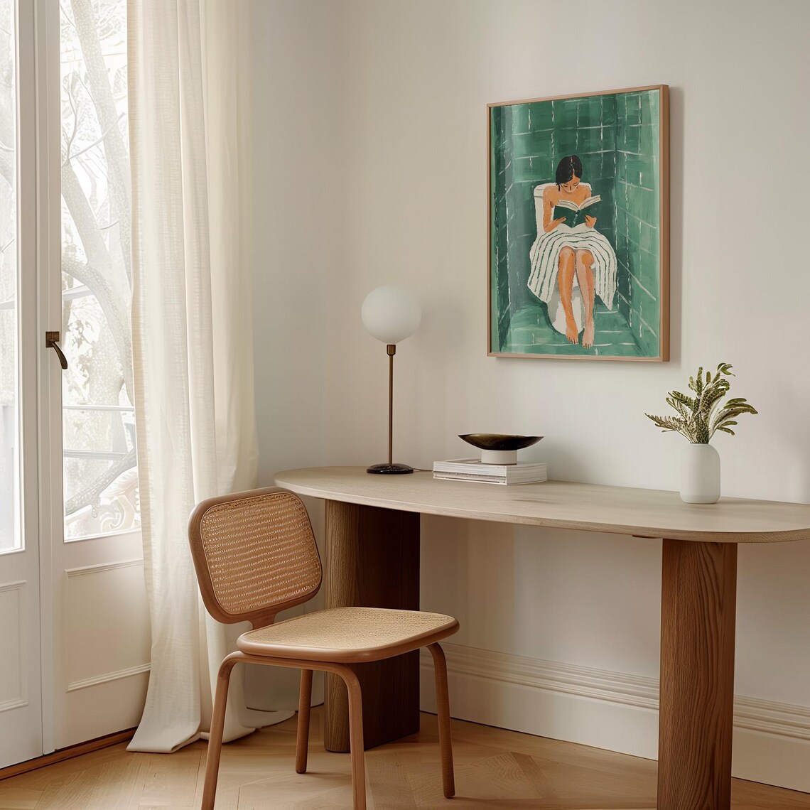 Modern Woman Reading On Toilet, Bathroom Decor - Image 3