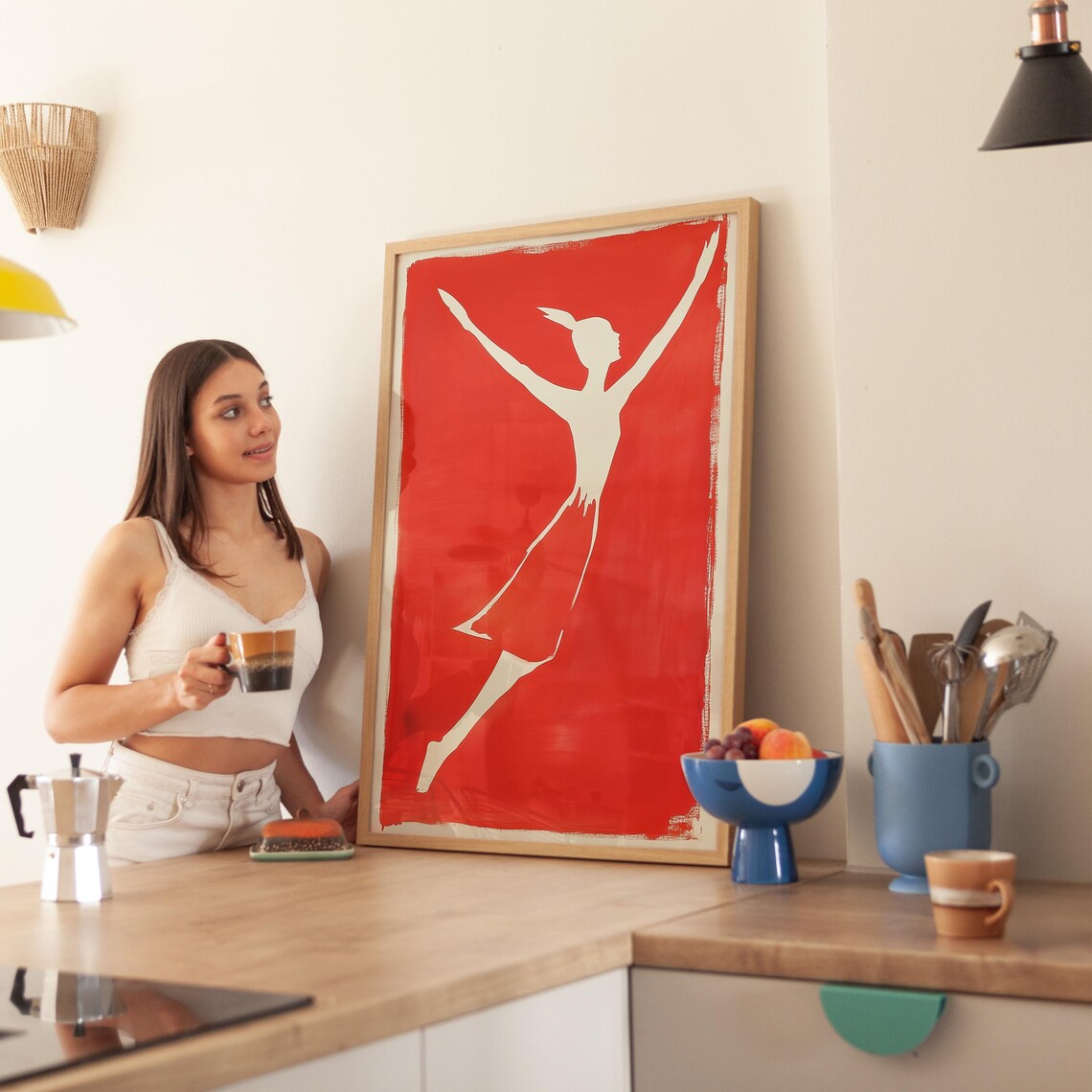 Red Abstract Woman Silhouette, Minimalist Dance Art - Image 6
