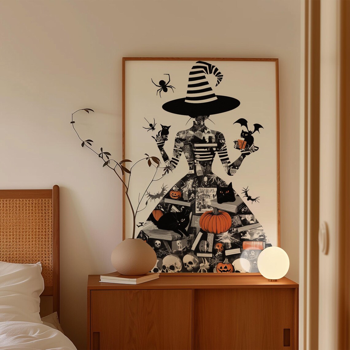 Witch Silhouette Collage Dress Black Cats Pumpkins Skulls Halloween Poster - Image 4