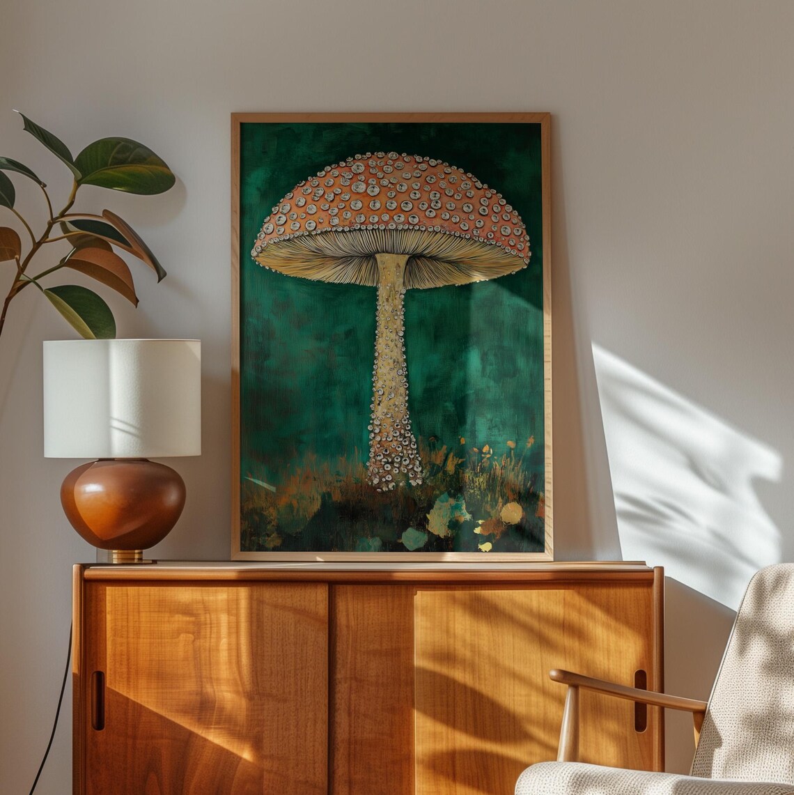 Jeweled Fly Agaric Mushroom Orange Cap Dark Forest Green Poster - Image 3