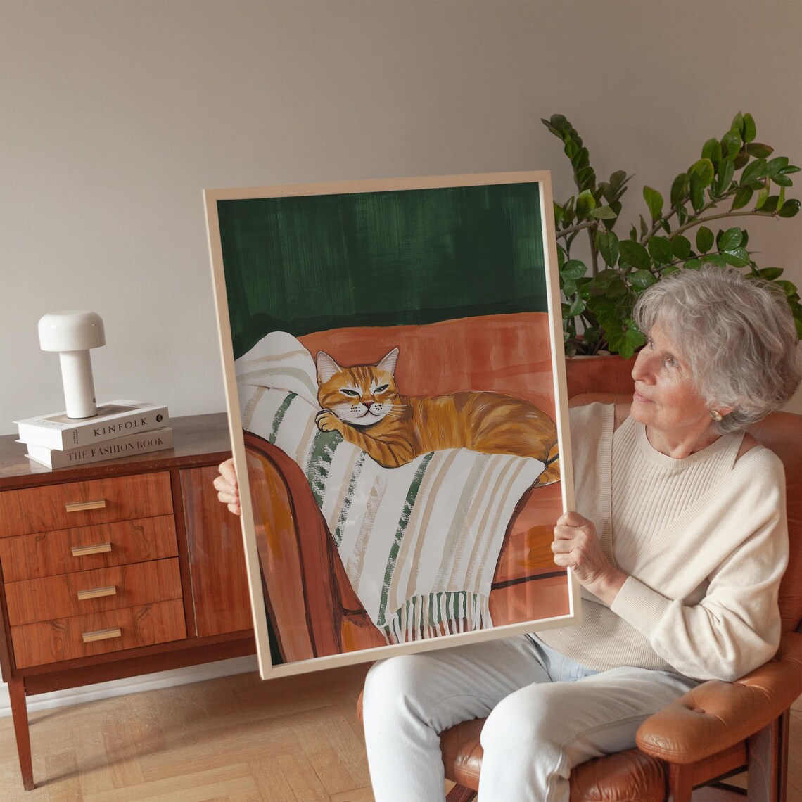 Cozy Warm Orange Tabby Cat Lounging On Sofa Illustration Poster