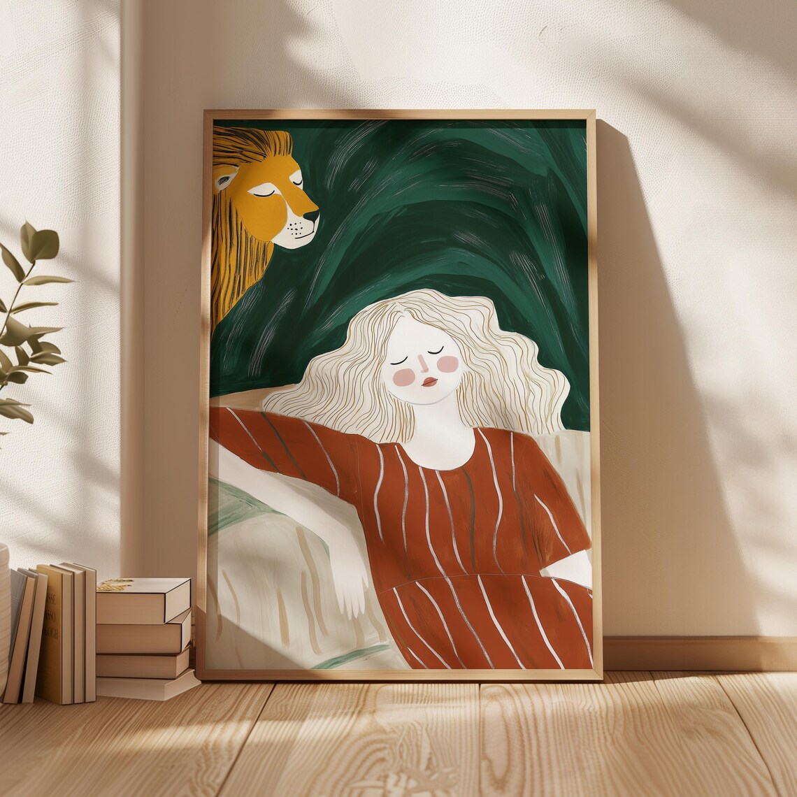 Woman And Lion, Minimalist Surreal Portrait