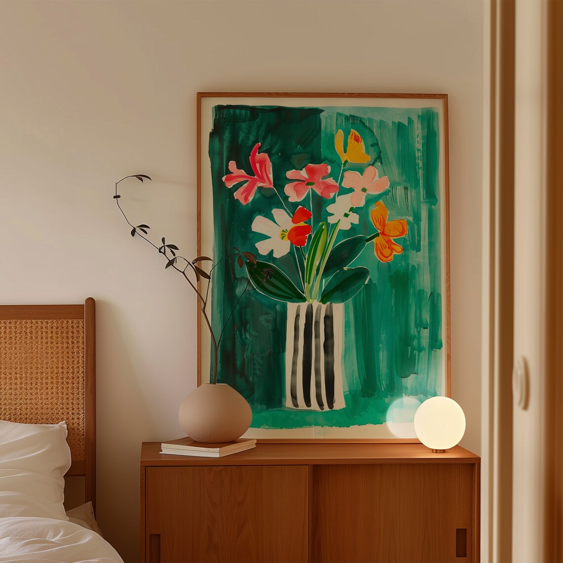 Colorful Flower Bouquet Teal Watercolor Floral Vase Art Poster - Image 4