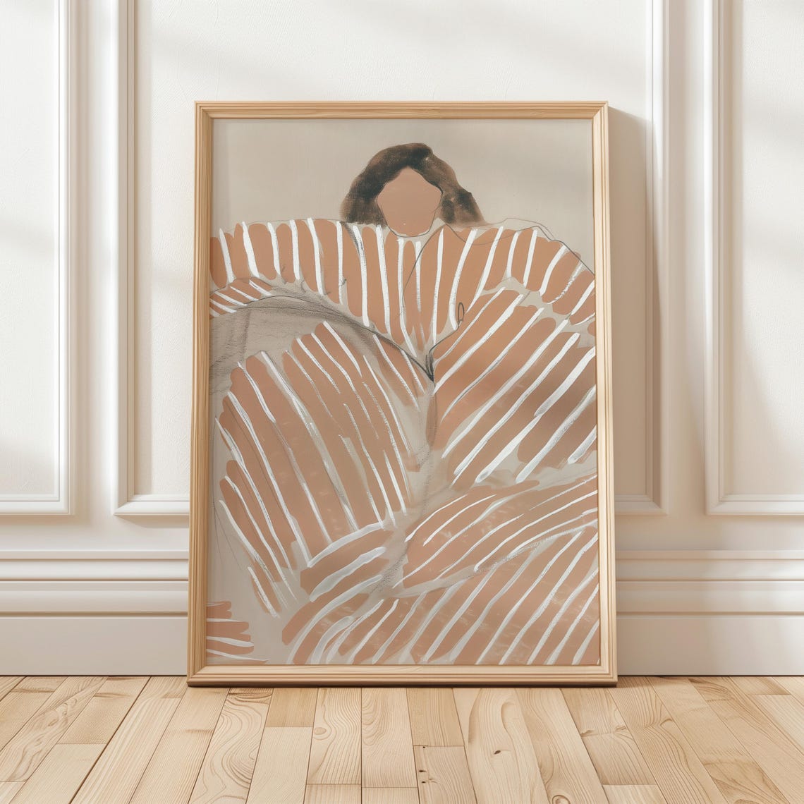 Abstract Striped Woman Figure in Neutral Tones Minimalist Poster