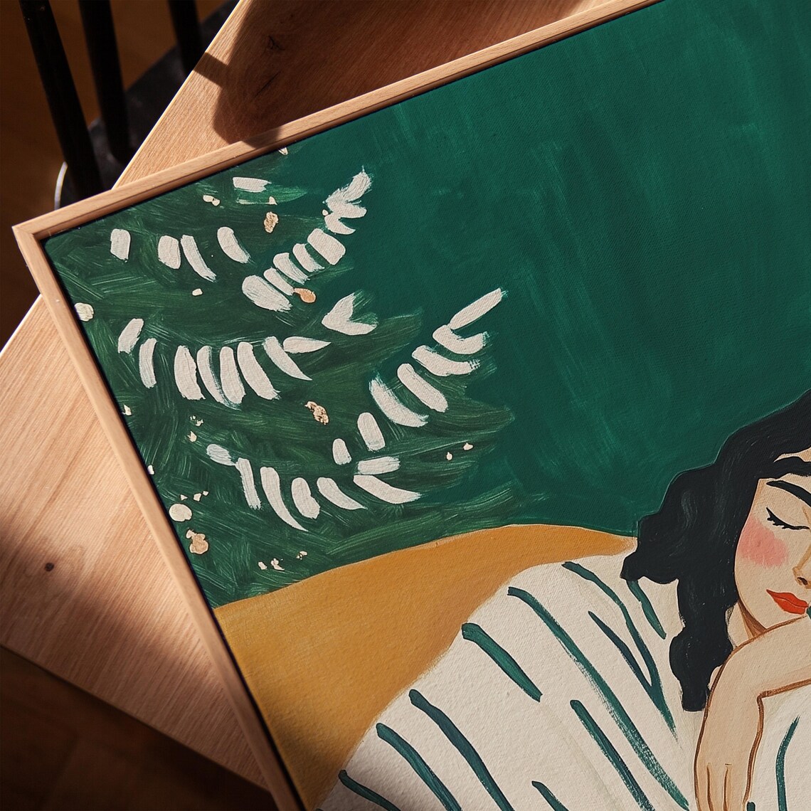 Sleeping Woman Striped Pajamas Orange Couch Green Napping Art Poster - Image 3