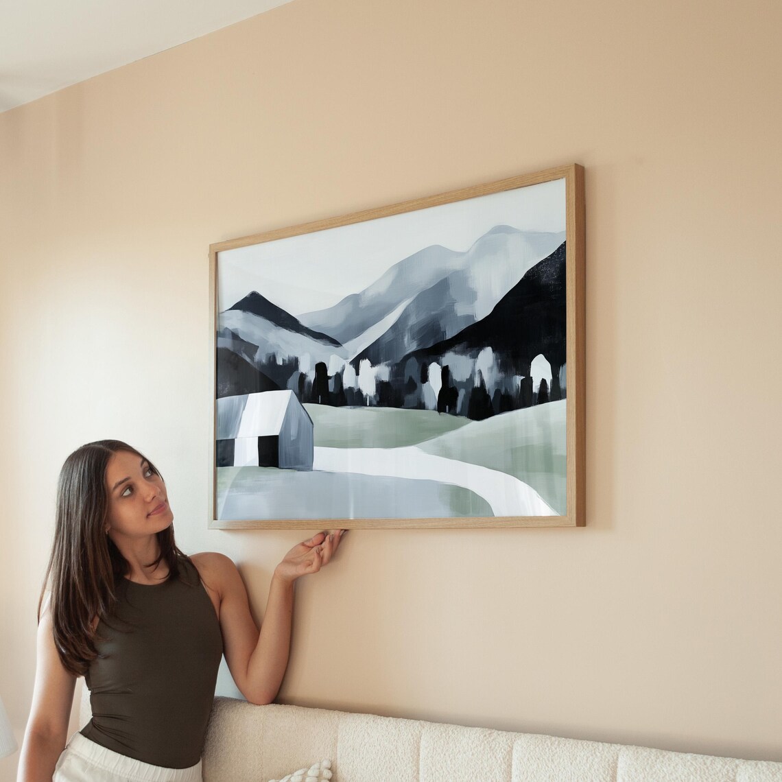 Minimalist Farmhouse Landscape Art Print, Rural Hills - Image 2