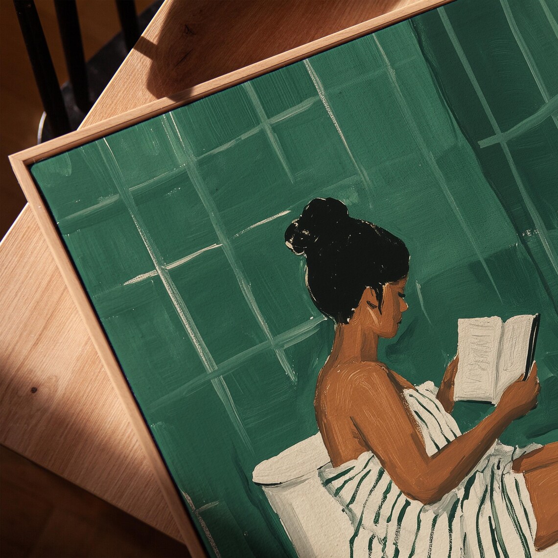 Minimalist Woman Reading, Bathroom Art Poster - Image 4