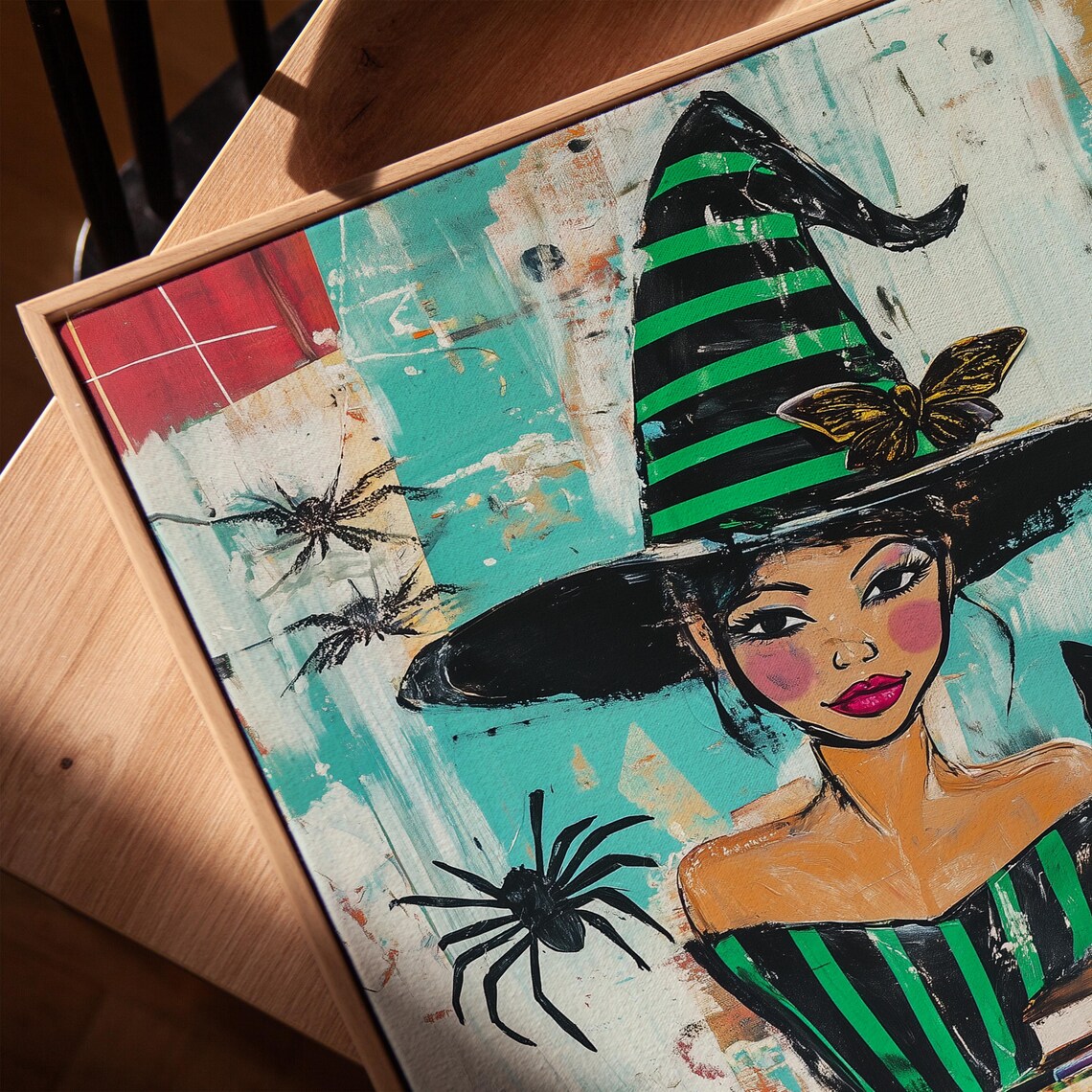 Halloween Witch Portrait Black Cat Pumpkins Skulls Spell Books Spooky Art Poster - Image 3