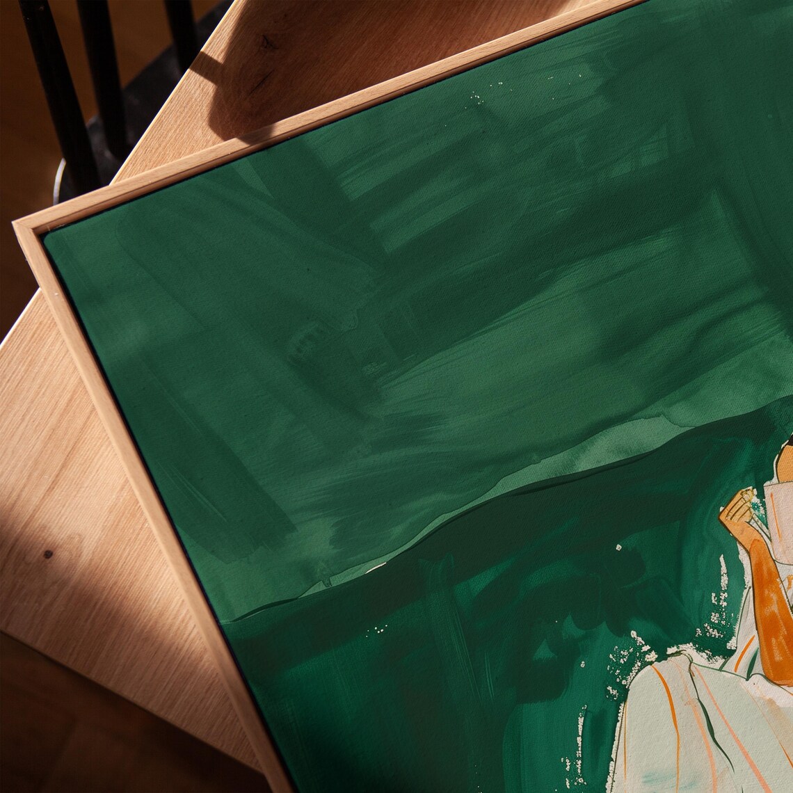 Emerald Green Abstract People Wall Art, Minimalist - Image 3