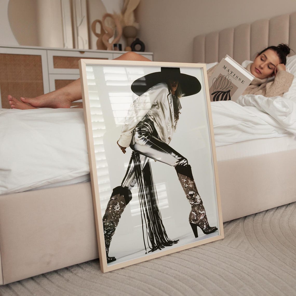 High Fashion Glam Cowgirl Art Metallic Boots And Fringe Wall Print Edgy Glamorous Decor For Fashion Lovers - Image 2