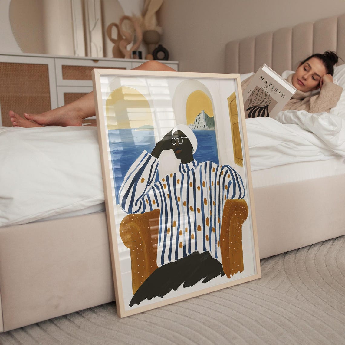 Stylish Figure Lounging by a Mediterranean Terrace Archway Poster - Image 3