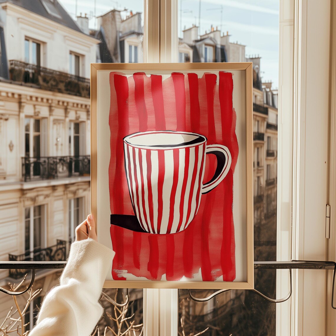 Red And White Striped Mug Art Print, Minimalist - Image 4