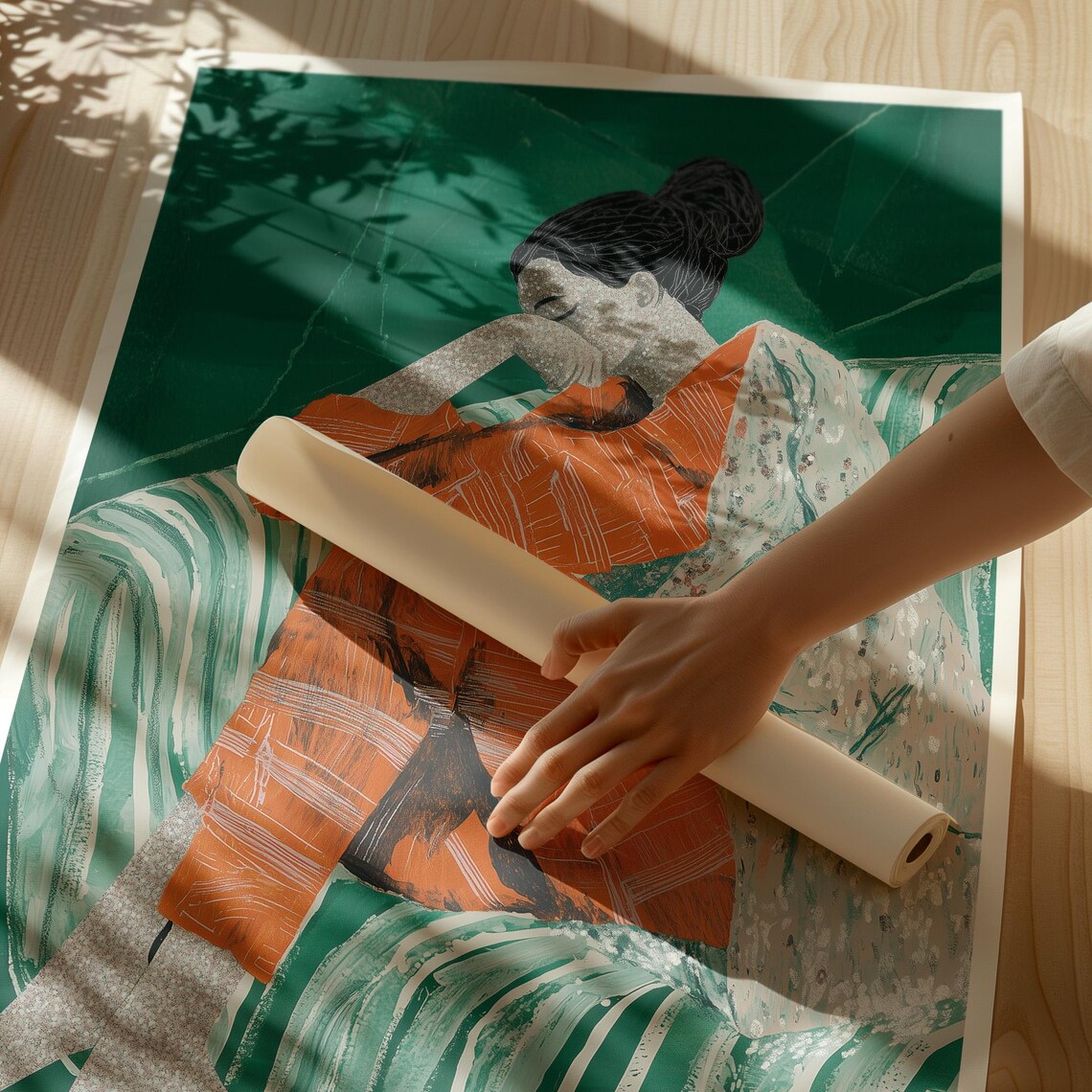 Abstract Woman In Orange And Green Art Print Modern Cozy Reading Artwork Emotional Portrait Introspective Home Decor Self Care Wall Art - Image 3