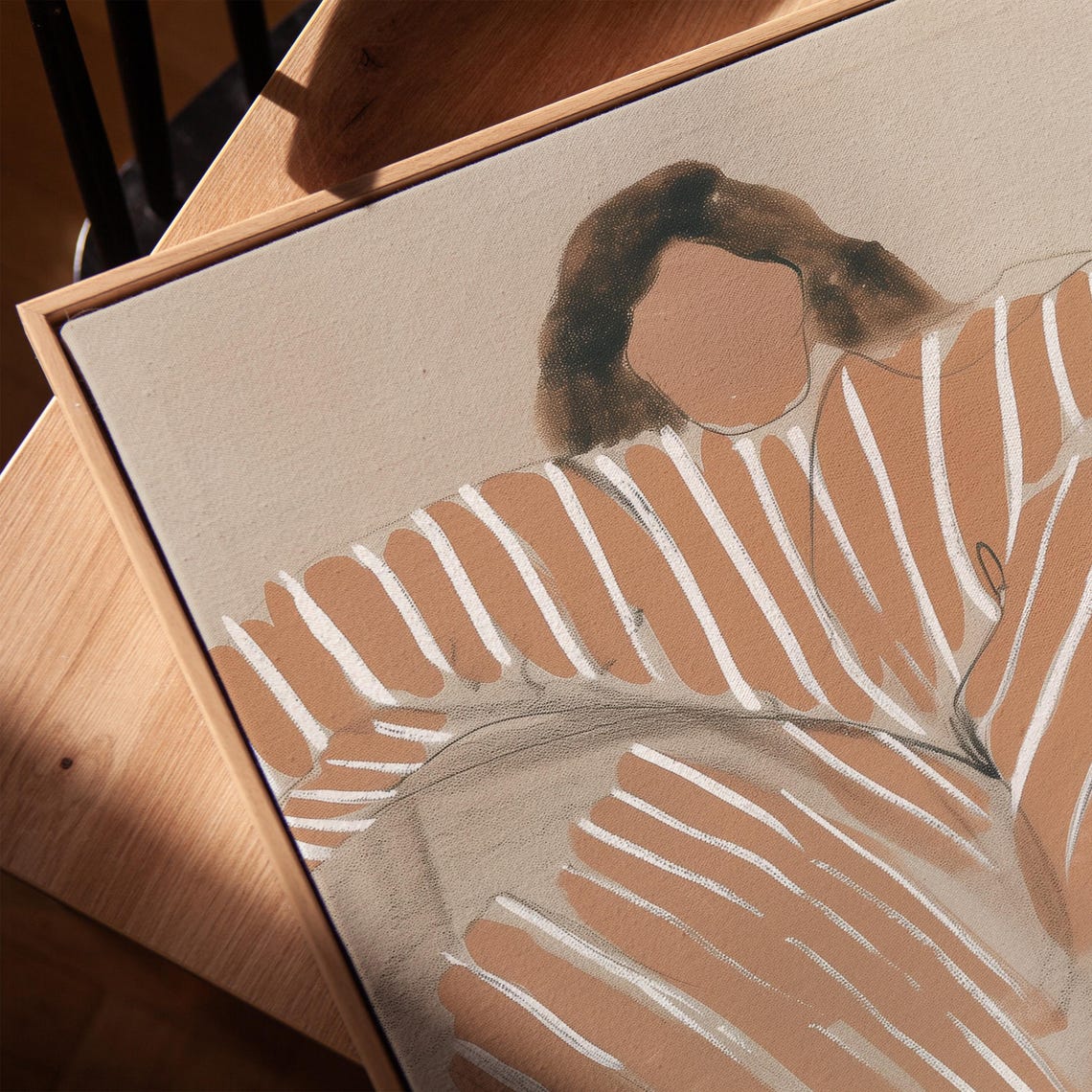 Abstract Striped Woman Figure in Neutral Tones Minimalist Poster - Image 3