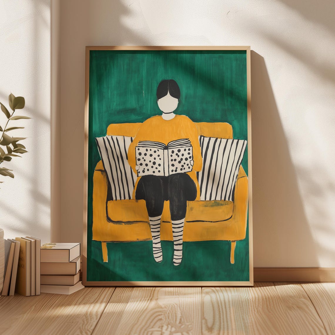 Faceless Reader in a Mustard Sweater on a Yellow Sofa Poster