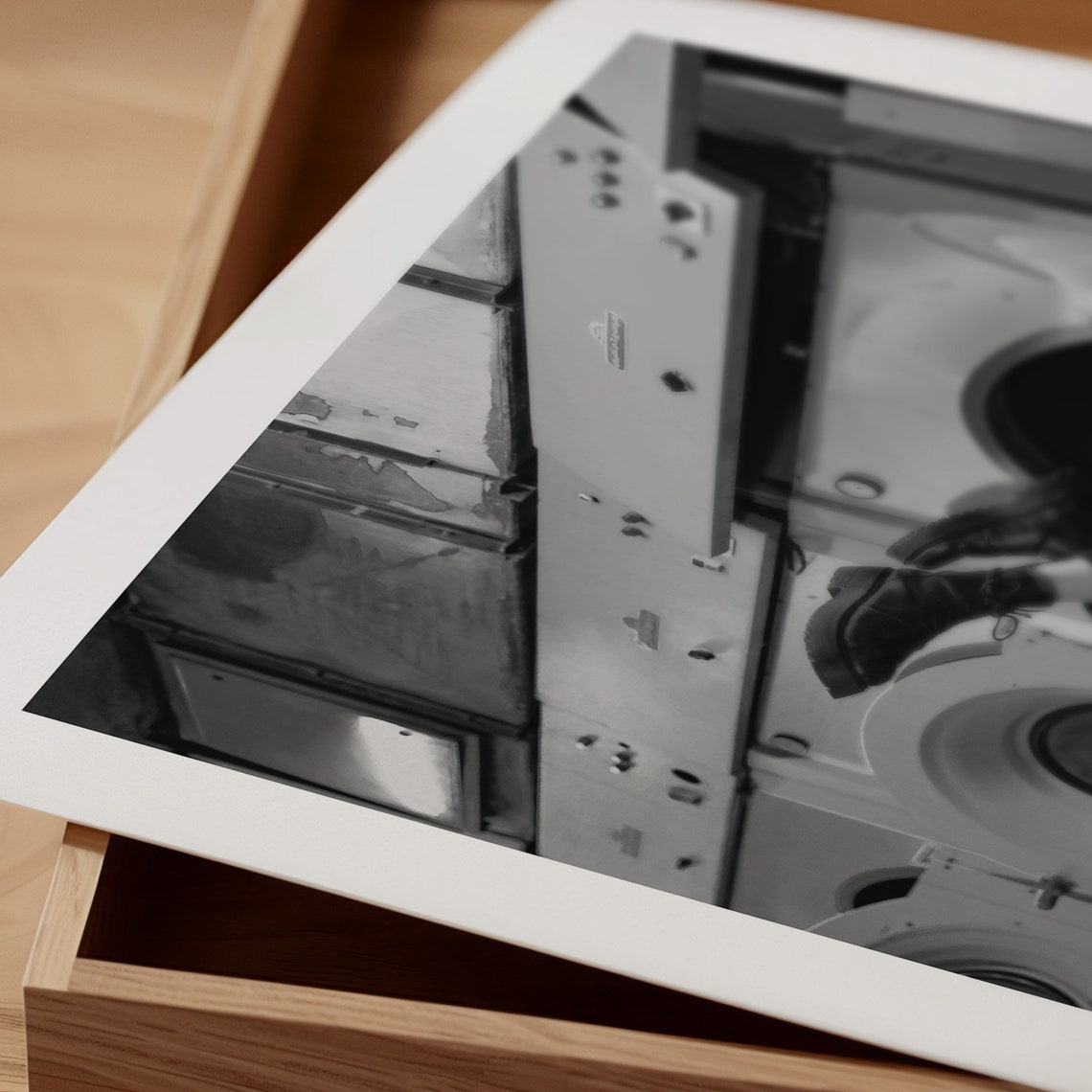 Quirky Laundromat Washing Machine Photo Black White Urban Poster - Image 4