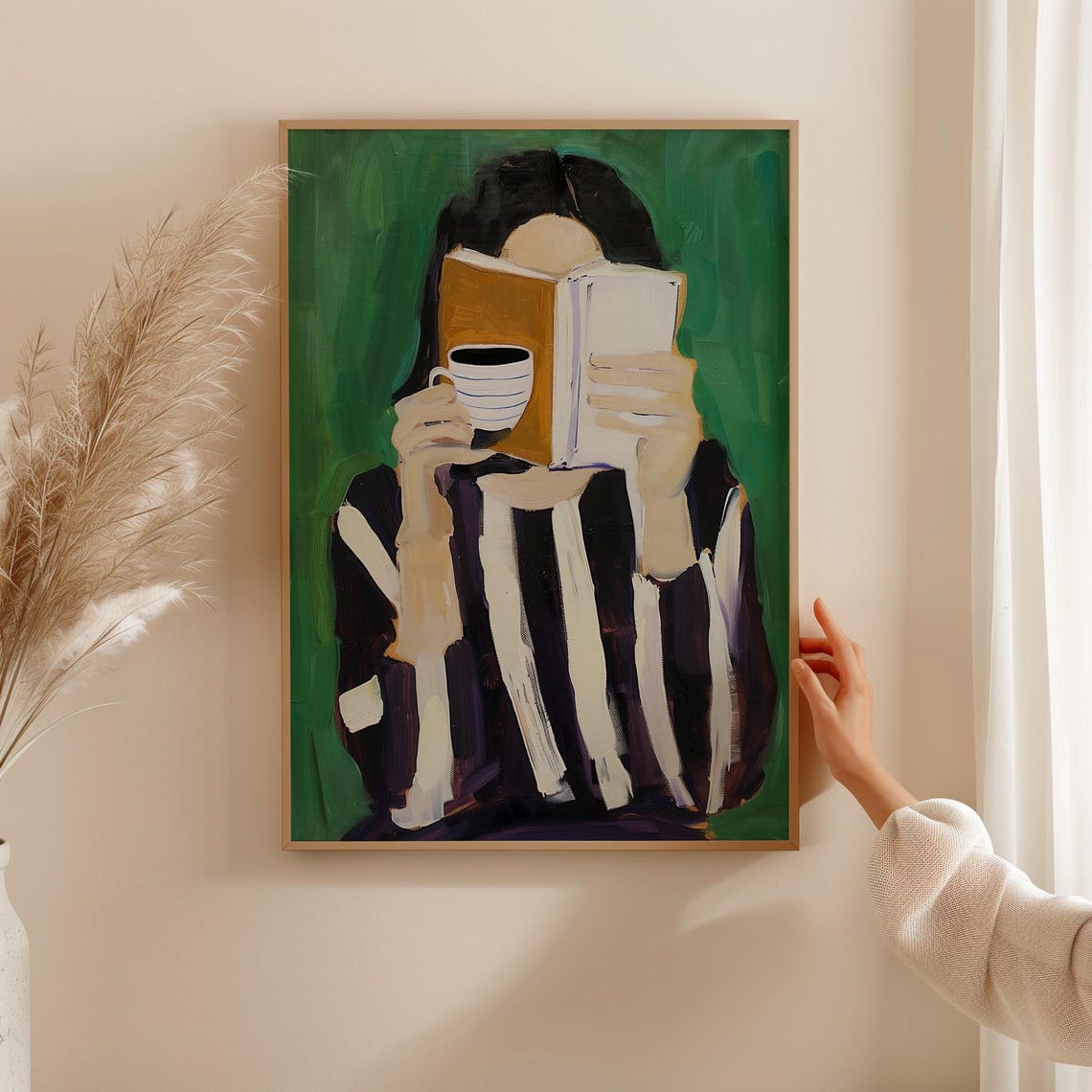 Emerald Green Woman Reading With Coffee Cup Book Lover Poster - Image 2