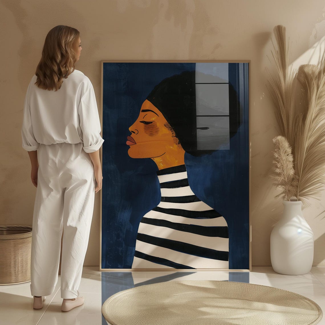 Bold Portrait Art Print Black And White Striped Decor Modern Figurative Painting Abstract Woman Artwork Contemporary Wall Art - Image 2