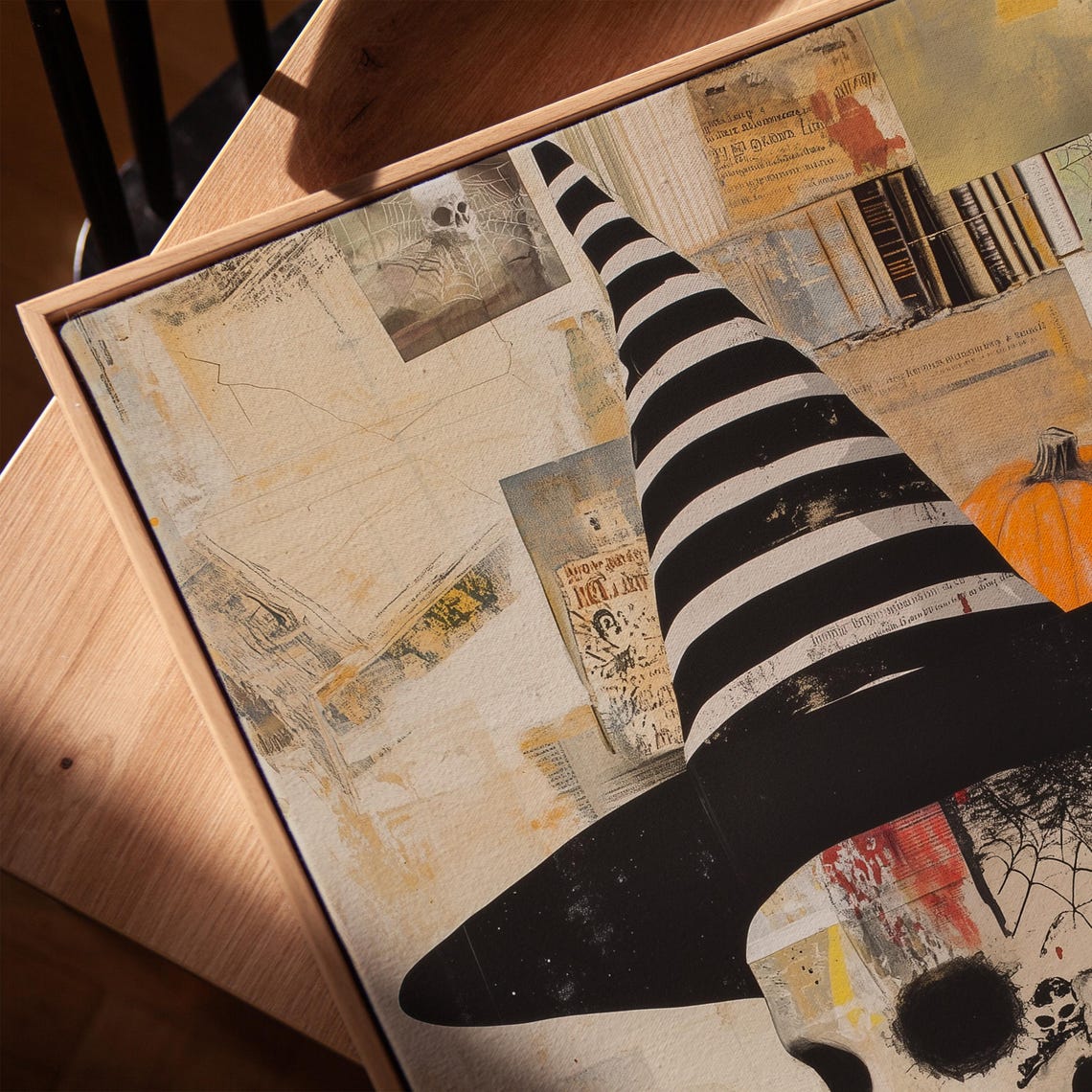 Skeleton Witch Woman Striped Hat Gothic Halloween Bedroom Art Poster - Image 3