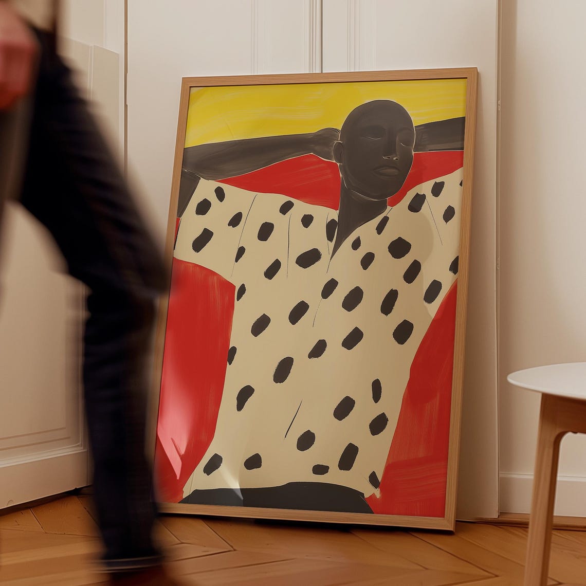 Man In Dotted Shirt Print Abstract Portrait Wall Art Red And Yellow Background Modern Minimalistic Art Bold Home Decor - Image 5