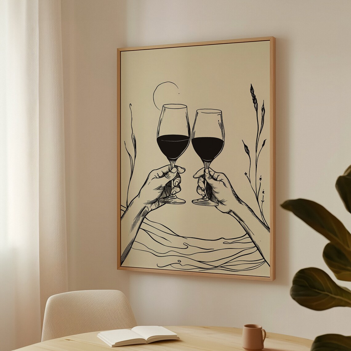 Wine Glasses Cheers Line Art Minimalist Kitchen Bar Decor Art Poster - Image 2