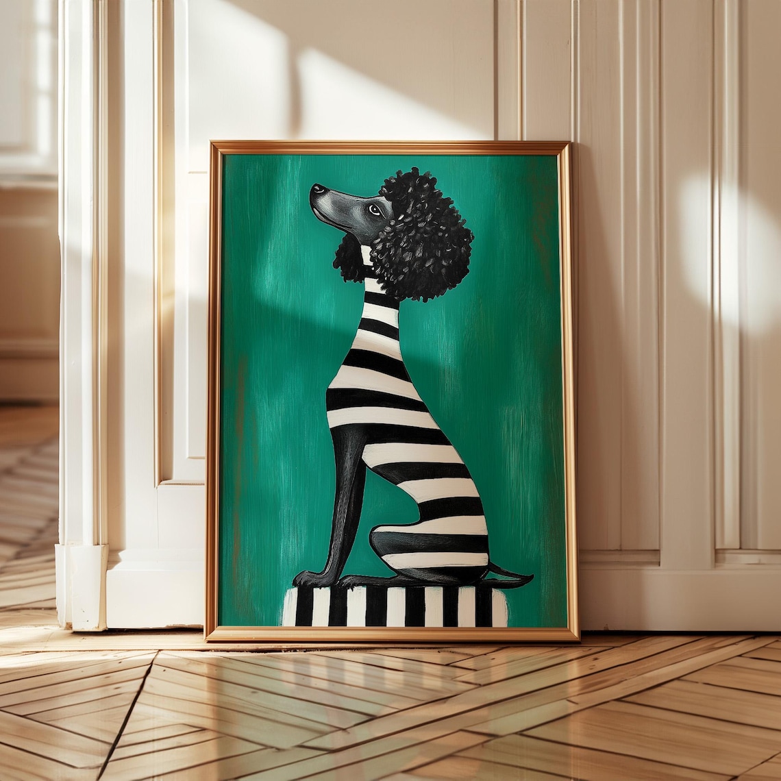 Poodle Art Print, Minimalist Dog Portrait in Black and White
