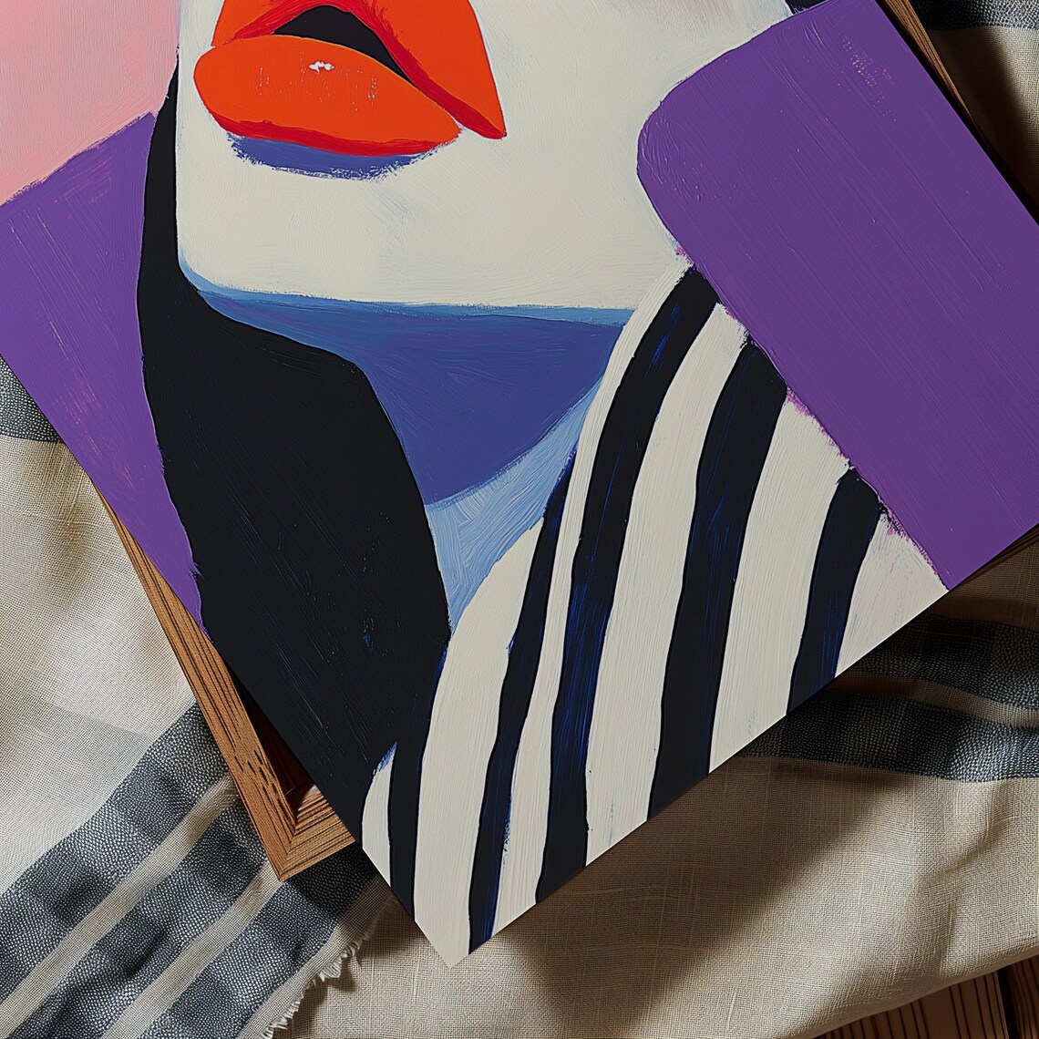 Bold Red Lips Pop Art Portrait Pink Purple Abstract Face Fashion Poster - Image 3