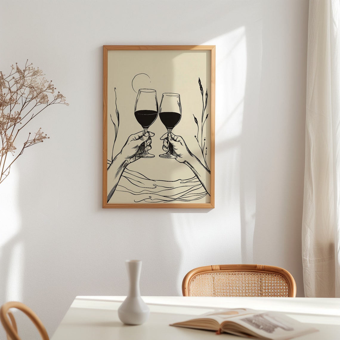Wine Glasses Cheers Line Art Minimalist Kitchen Bar Decor Art Poster - Image 4
