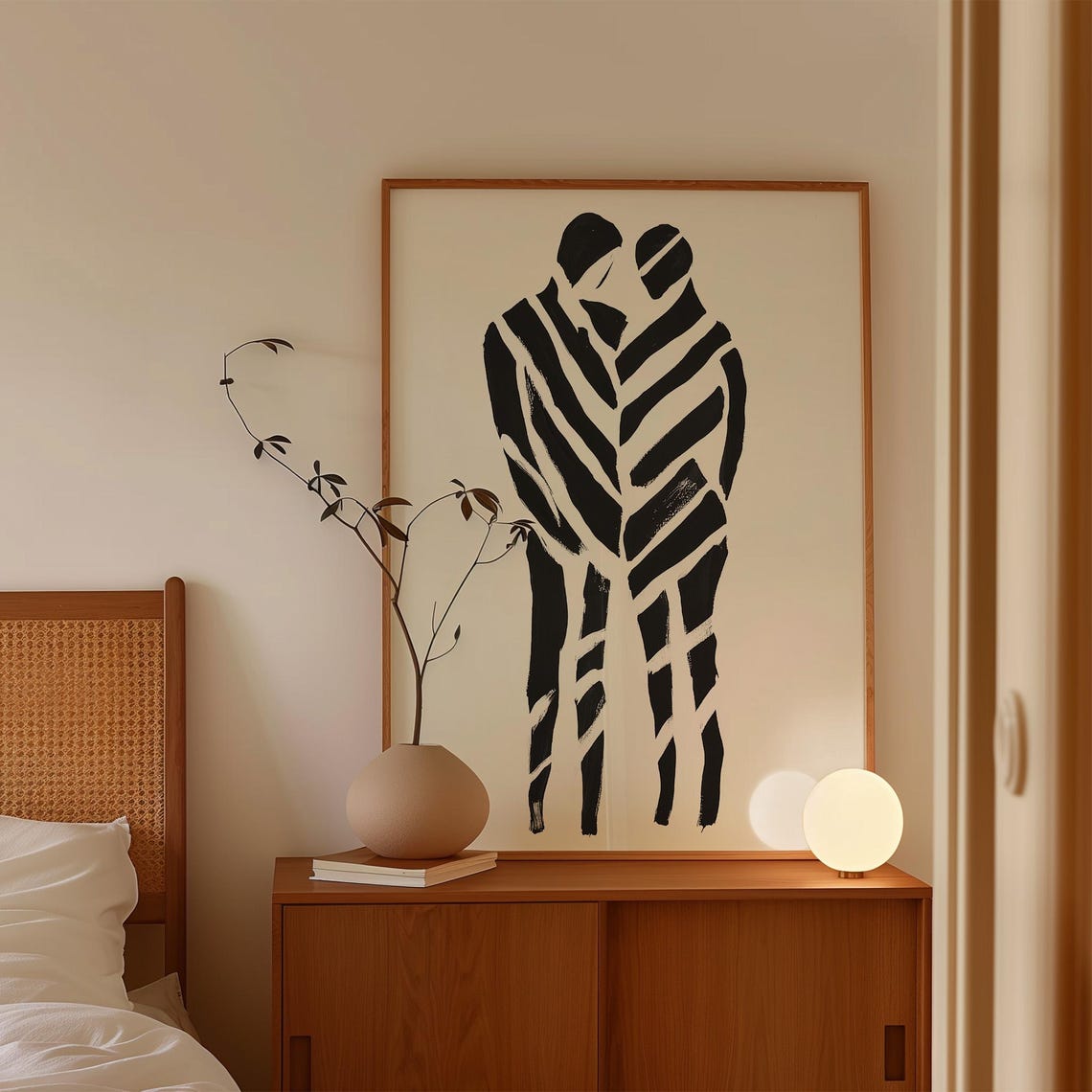 Abstract Embracing Couple Black Brushstroke Minimalist Art Poster - Image 4