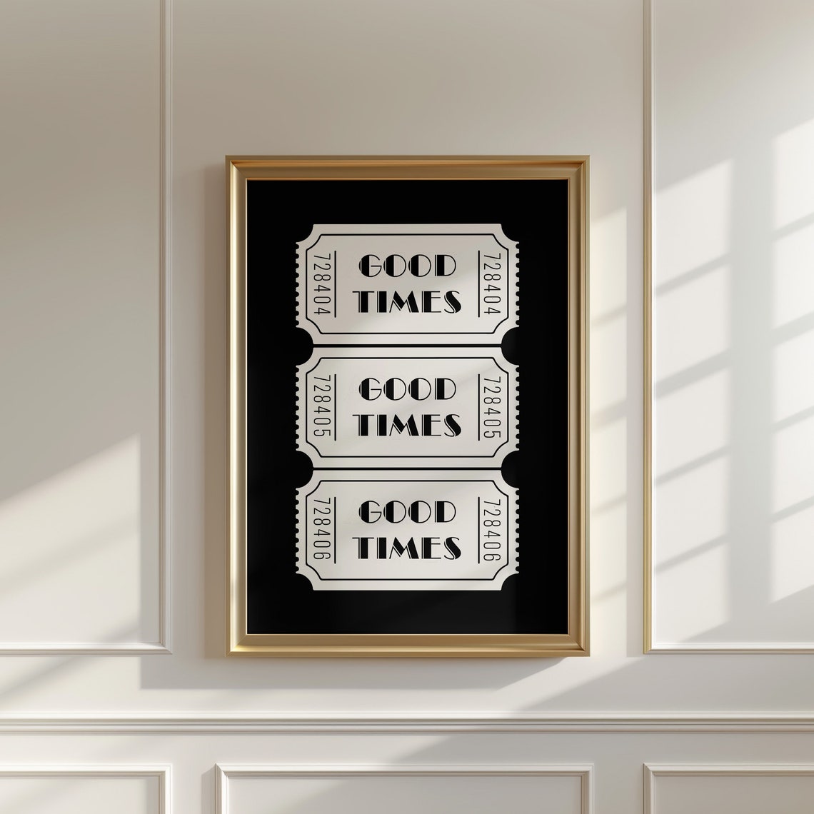 Good Times Retro Ticket Stub Trio Black And White Typography Poster - Image 2
