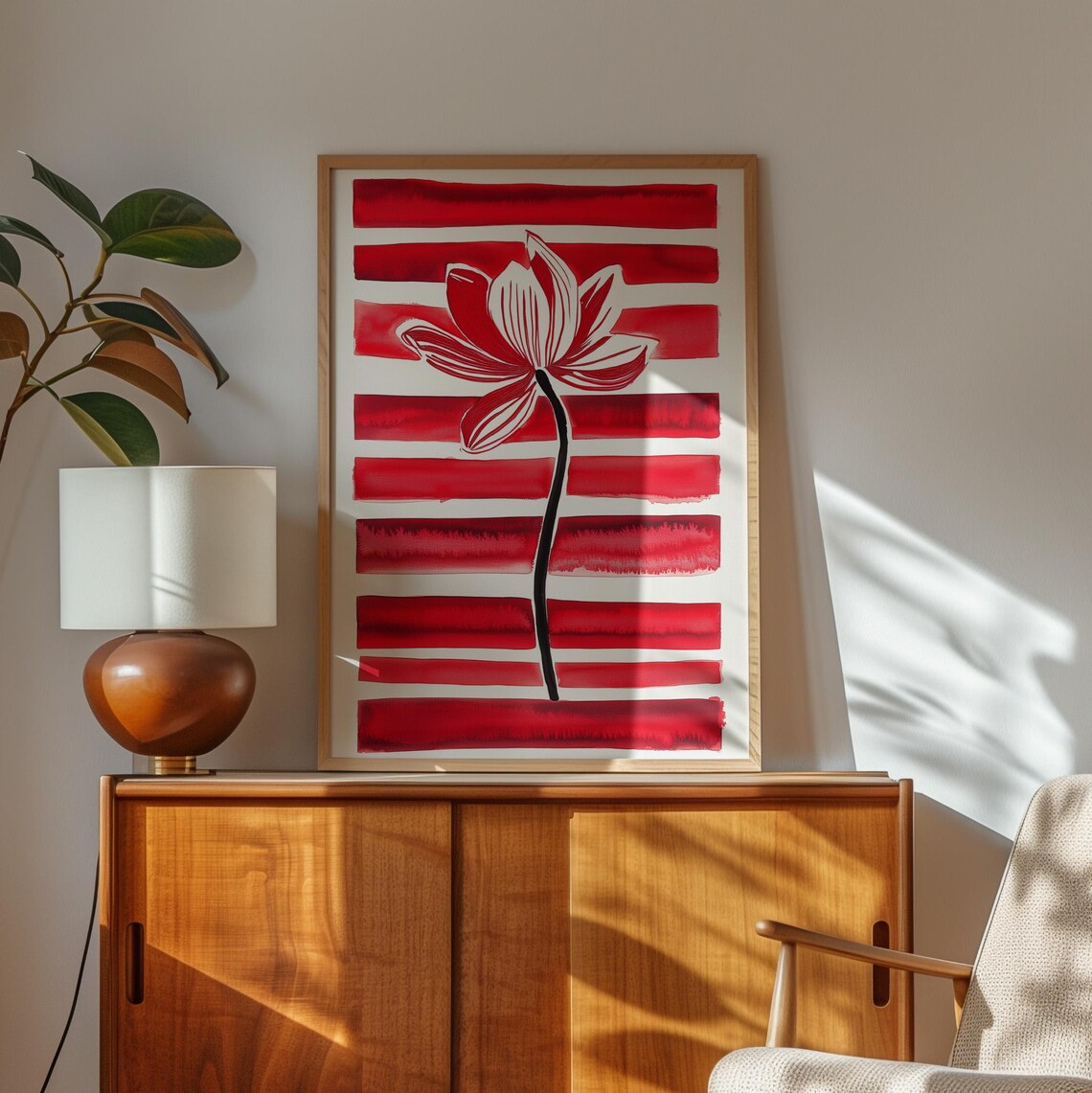 Abstract Red Flower, Modern Minimalist Floral Artwork - Image 3