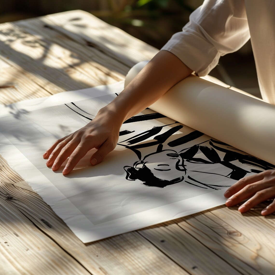 Abstract Woman Ink Sketch in Stripes Black and White Contemporary Poster - Image 3