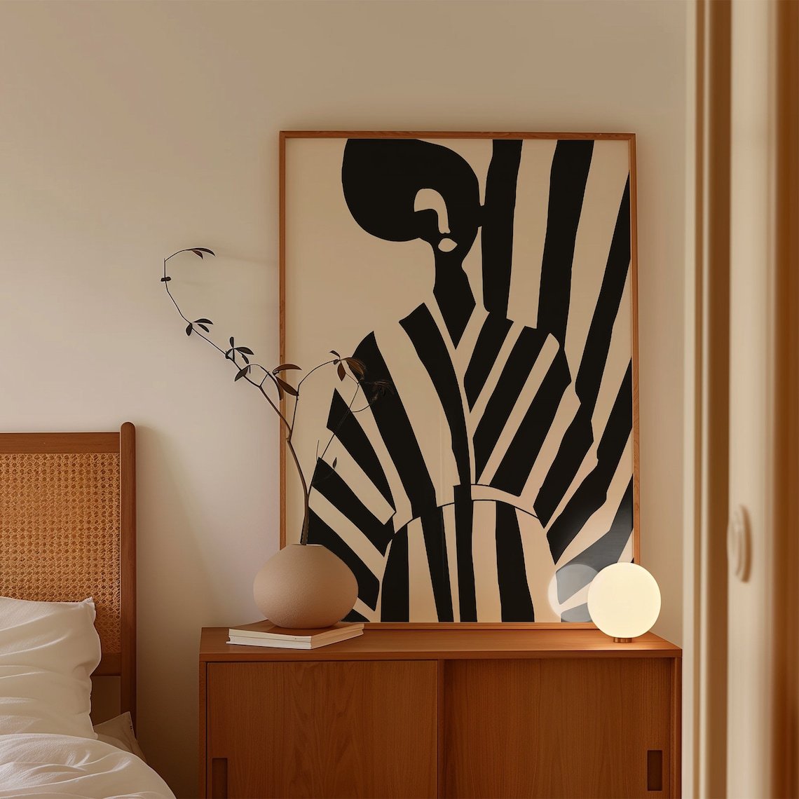 Abstract Striped Figure Black Beige Modernist Cutout Wall Art - Image 4