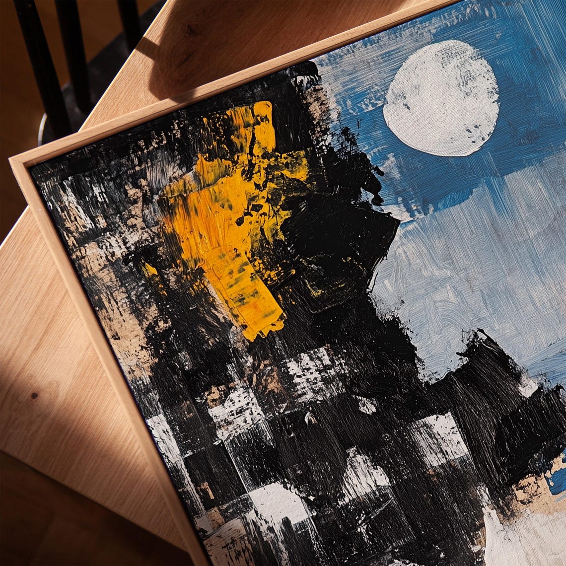 Abstract Moonlit Night Landscape Ocean Moon Gold Textured Poster - Image 3